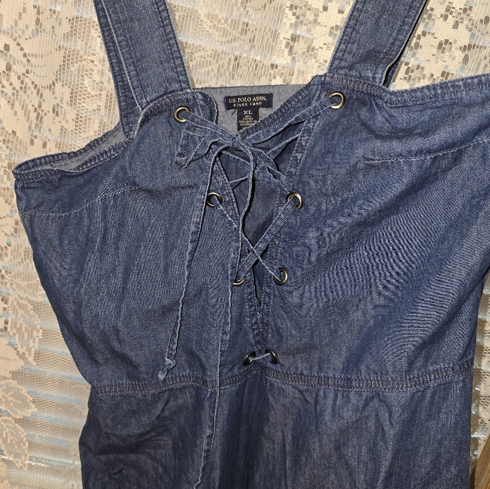 US Polo Assn Denim Sundress, Sleeveless, Lace Up, Womens XL, blue Jean Dress - Picture 2 of 5